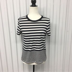 COS Blue and White Striped Cotton Short Sleeve Tee Size: Small